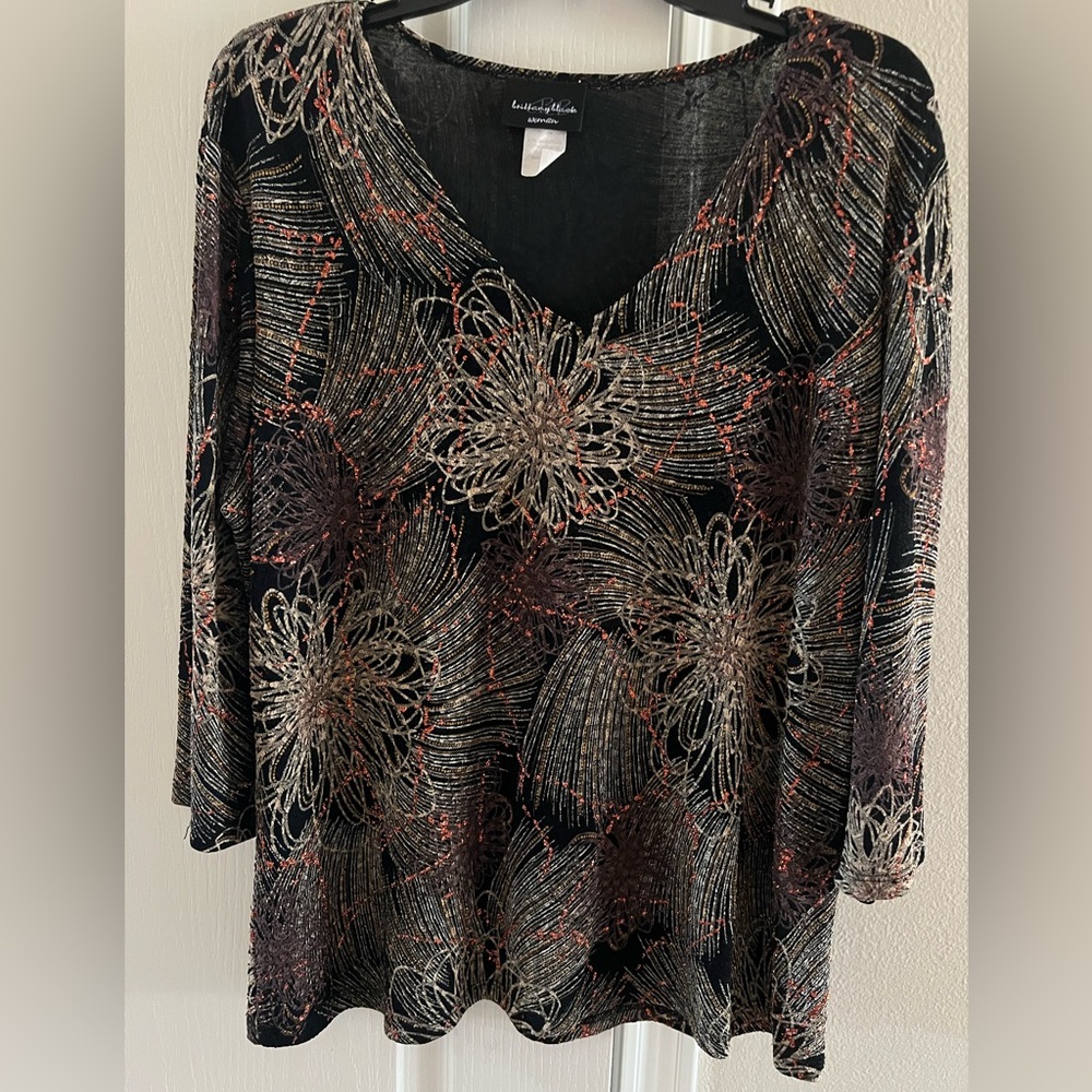 Brittany Black Graphic Blouse in Black and Silver